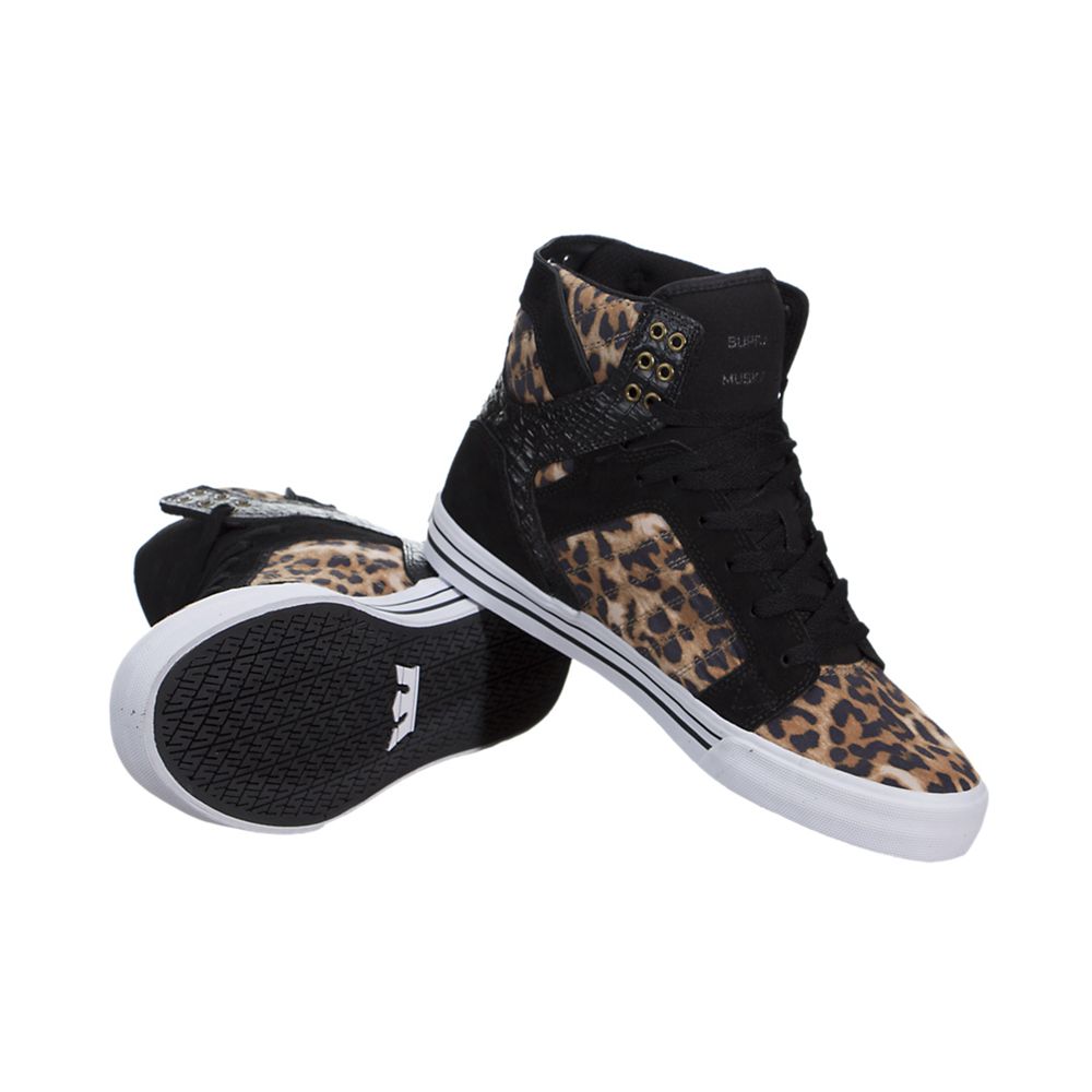 Baskets Montantes Supra SkyTop Leopard Noir Cheetah/Black-White Homme | ZUM-88295038